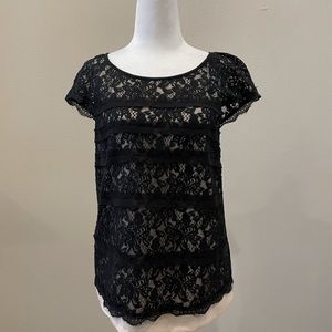 Anthropologie black lace short sleeve top